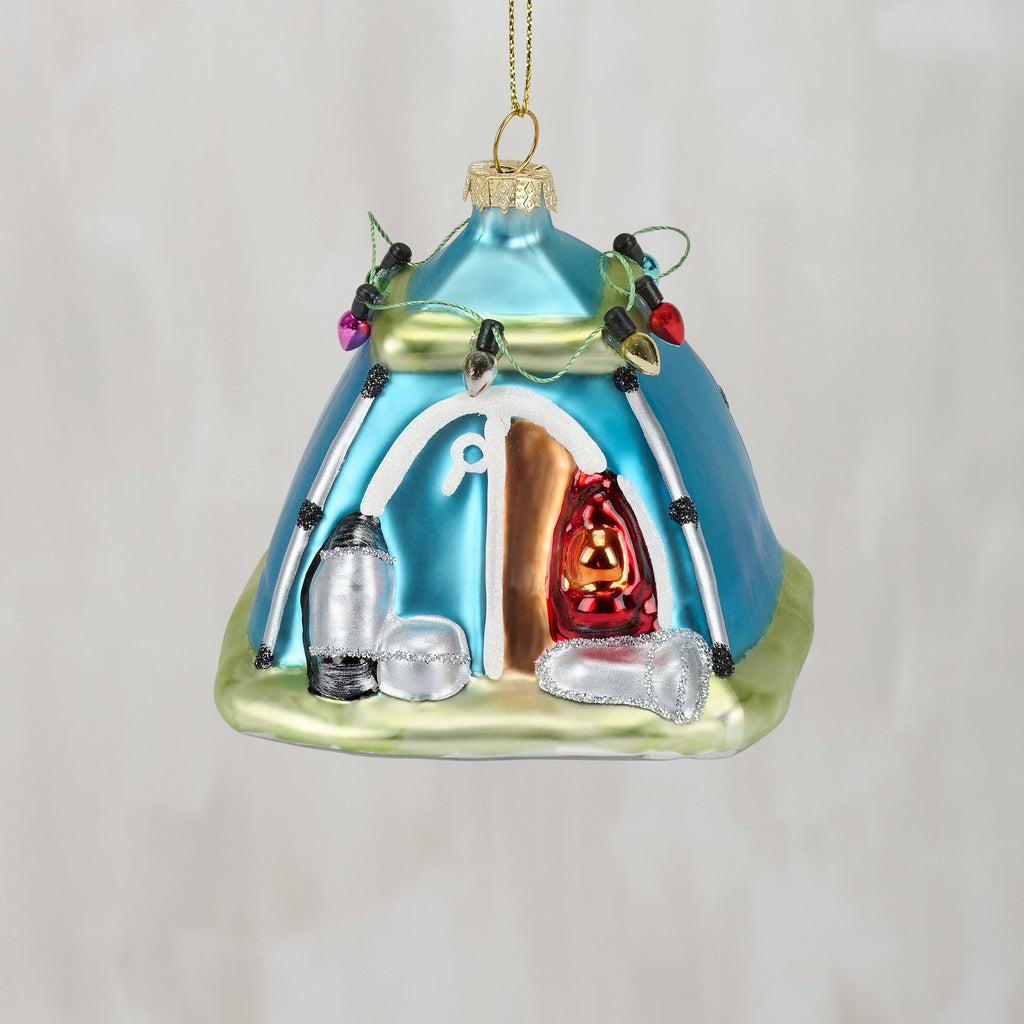 Camping Tent Glass Ornament