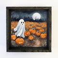 Cute Ghost Pumpkin Patch - Halloween Canvas Art - Framed Art