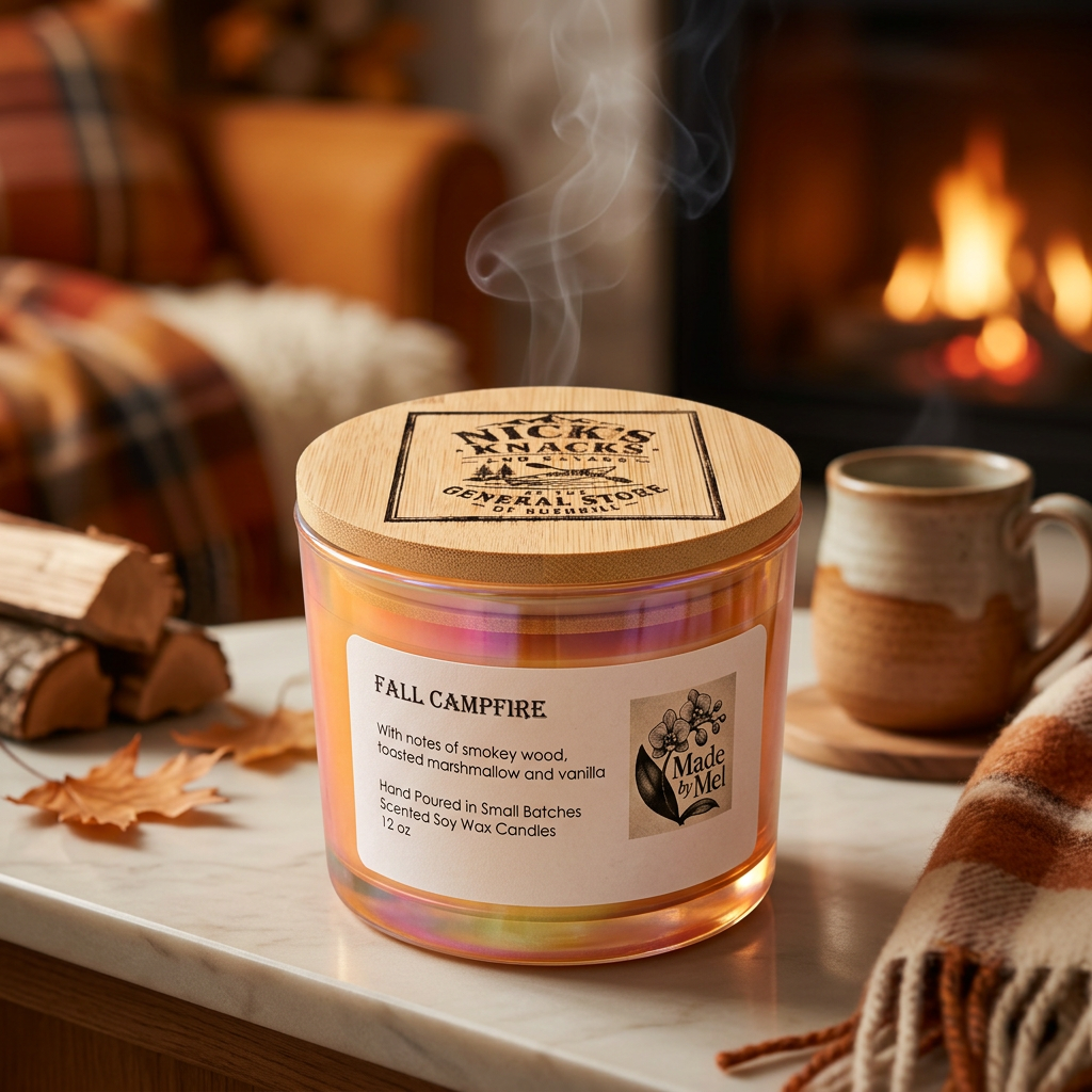 Fall Campfire Hand Poured Scented Soy Wax Candle- 12oz