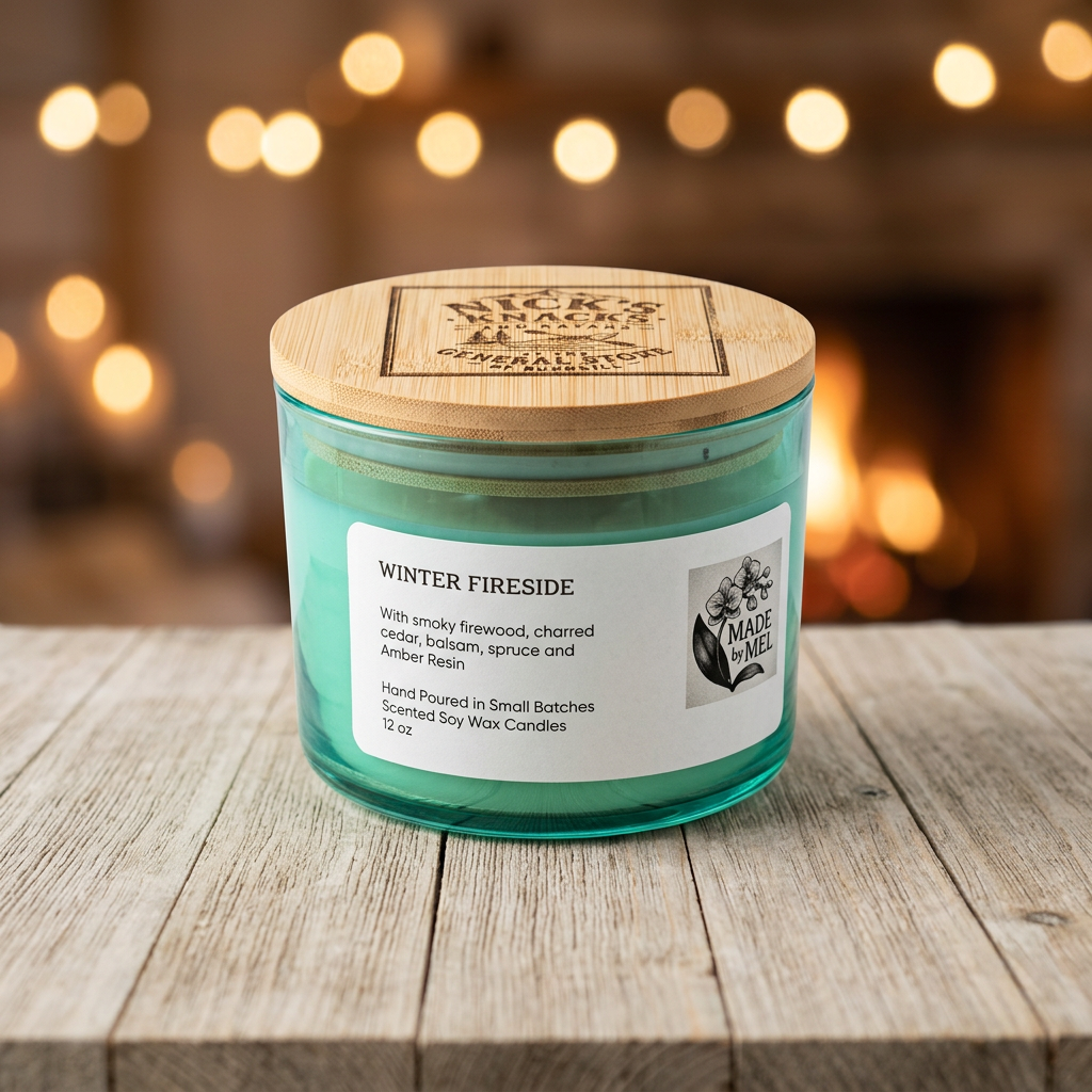 Winter Fireside Hand Poured Soy Wax Candles- 12oz